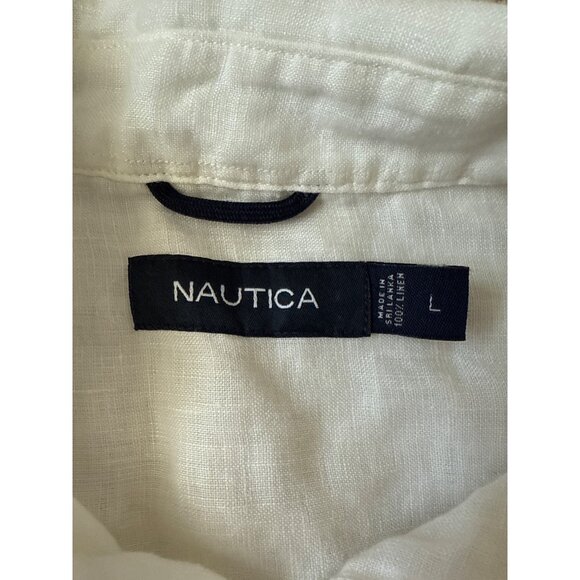 Nautica Men's 100% Linen White Button Down Shirt Size L Classy Minimalist - Picture 2 of 5